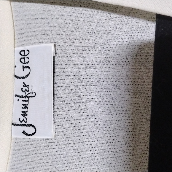 Vintage Jennifer Gee Cream and Pink Short Sleeve Midi Dress w/ Neck Tie Sz 14 - Picture 5 of 8